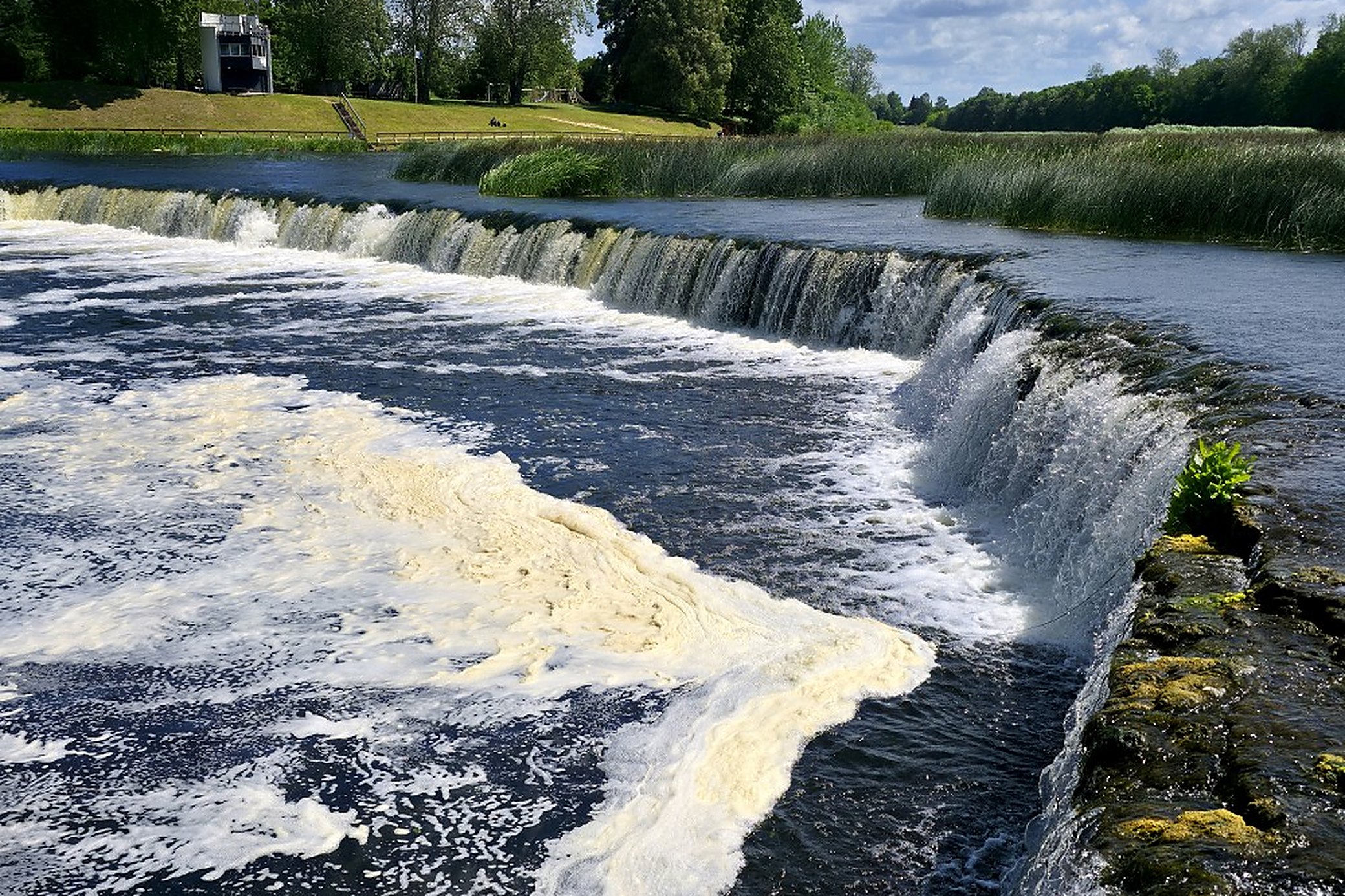 The same ledge in daylight, which is when you can see how far across the river it runs.